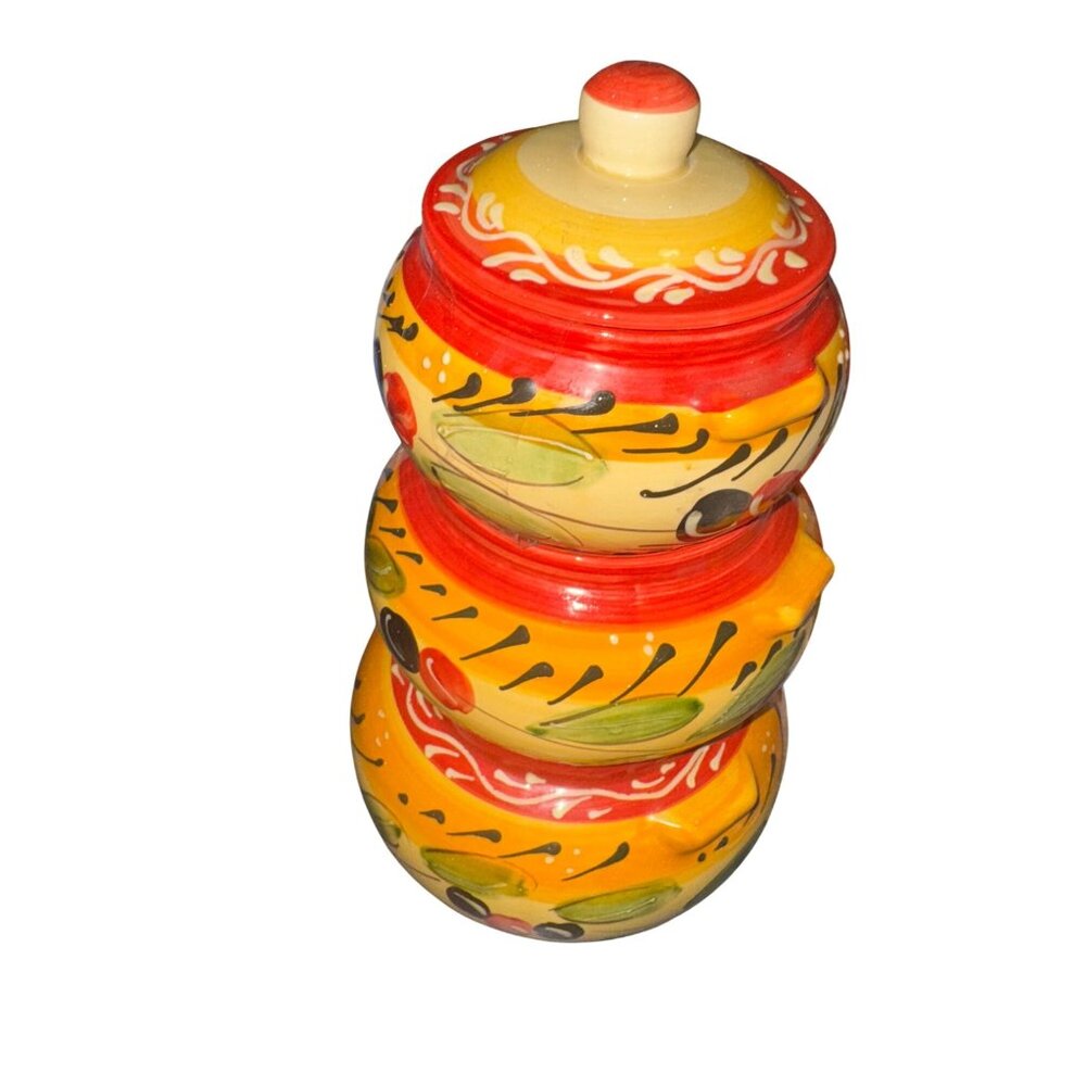 Pier 1 Imports Olive Stacked Canisters Set Of 3 Hand Painted Ceramic - Picture 2 of 13